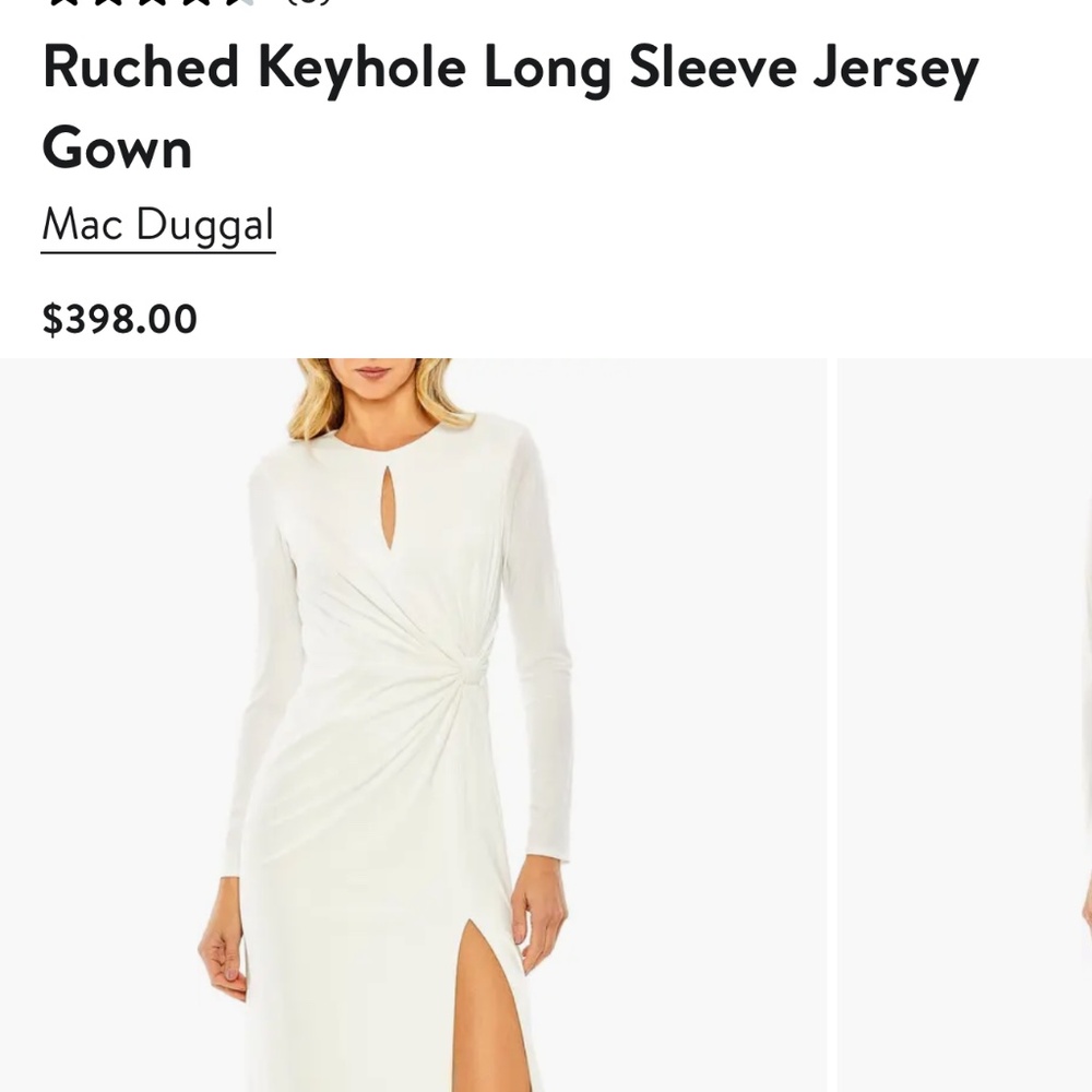 Mac Duggal Ruched Keyhole Long Sleeve Jersey Gown